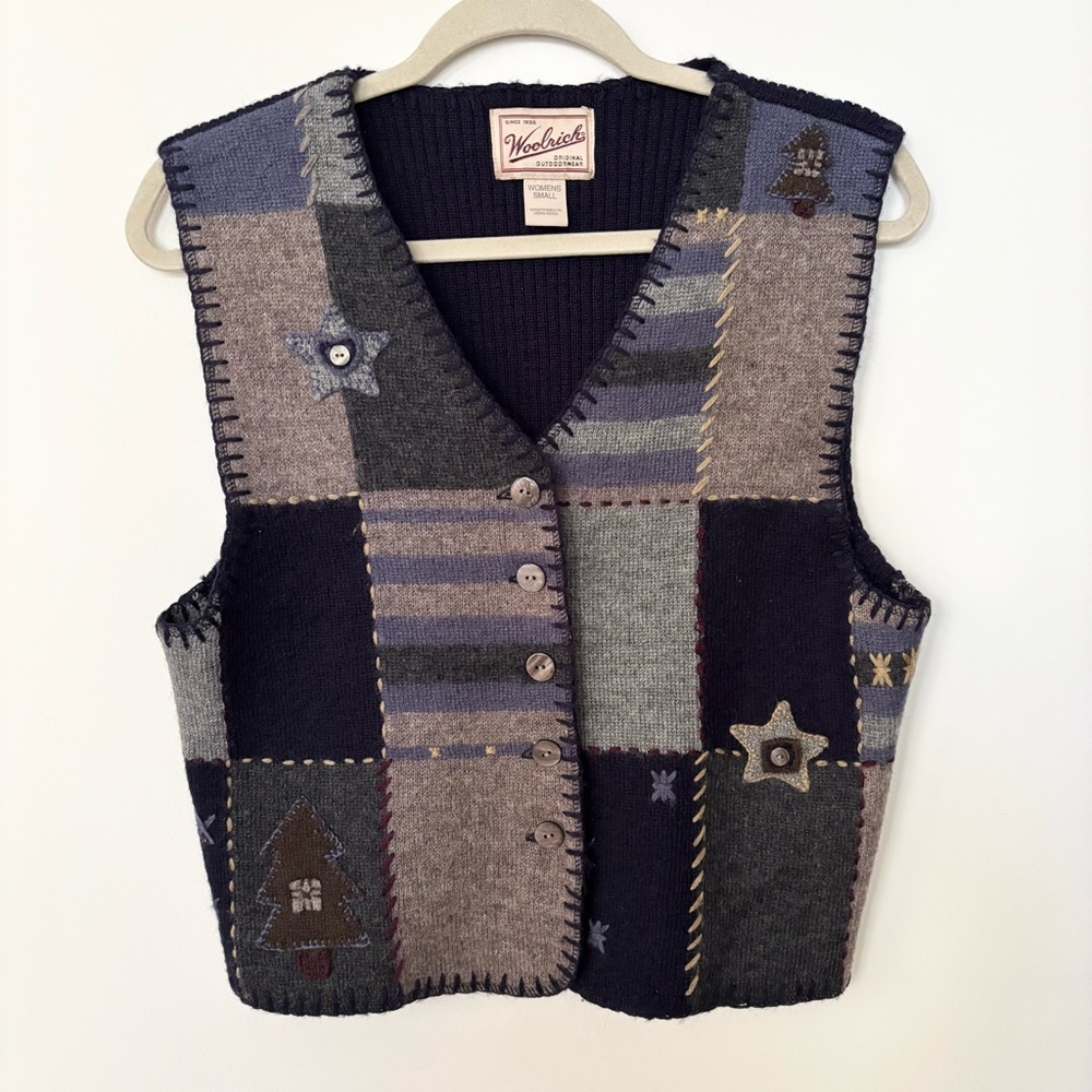 Vintage Woolrich Patchwork Christmas Sweater Vest… - image 1